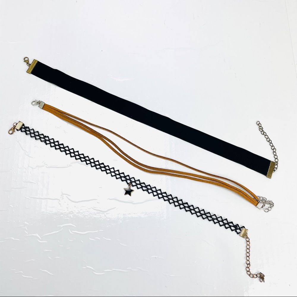 3 choker necklaces black & tan lace, velvet OS